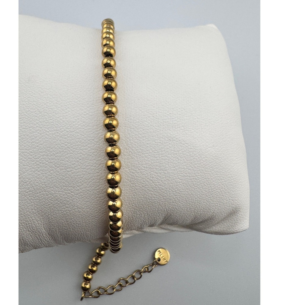 14K Gold Plated Stainless Steel Beaded Strand Bracelet Adjustable  New